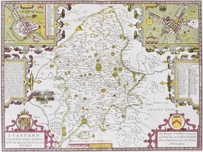 Comté et ville de Stafford, gravé par Jodocus Hondius (1563-1612) tiré de 